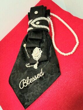 Black 'Blessed' Pendant Necktie Jewelry Accent